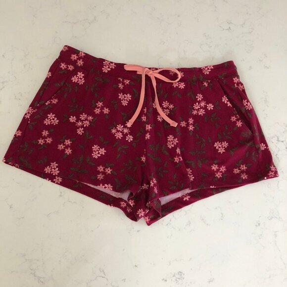 la Vie en Rose Athleisure Pull On Poly Floral PJ Shorts Burgundy Pink Sz M NWT - Picture 1 of 8
